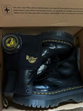 Jadon Dr. Martens Black Leather Platform Boots with Yellow Stitching